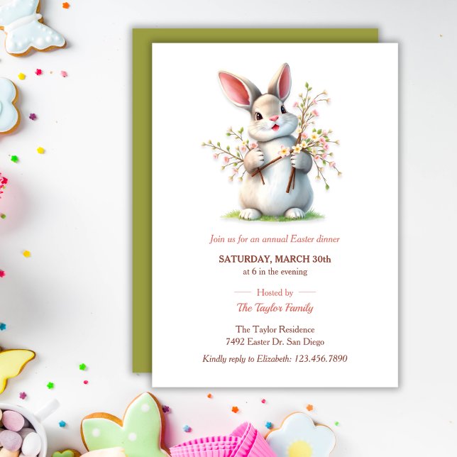 Convites Janto da Família Coelho Coelho Coelho da Páscoa (Easter Bunny Pastel Cute Family Dinner Invitation)