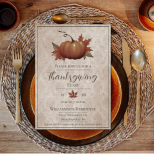 Convites Janto Damask Pumpkin de Ação de Graças   Bege