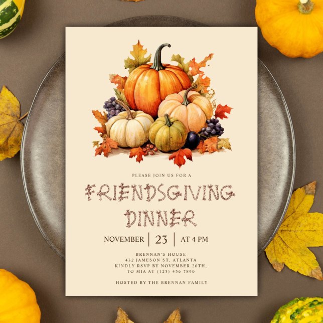 Convites Janto de Ação Amiga da Abóbora (Pumpkin Friendsgiving Dinner Invitation)
