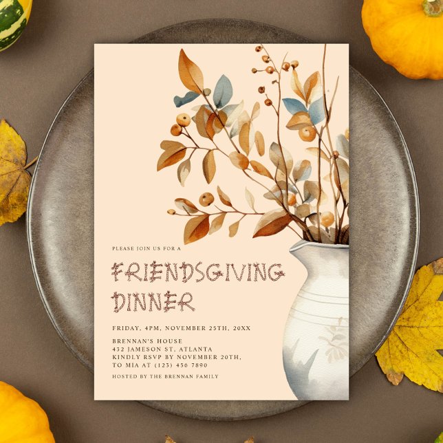 Convites Janto de Ação de Graças - Ação de Amizade Rustic F (Thanksgiving Dinner Rustic Fall Friendsgiving Invitation)