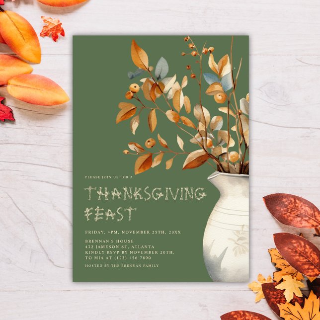 Convites Janto de Ação de Graças Cai no Green Olive Friends (Thanksgiving Dinner Fall Olive Green Friendsgiving Invitation)