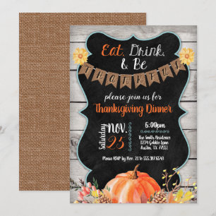 Convites Janto de Ação de Graças Chamada Burlap Chalkboard