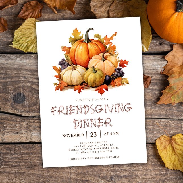Convites Janto de Ação de Graças de Abóbora (Thanksgiving Pumpkin Friendsgiving Dinner Invitation)