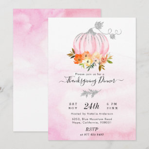 Convites Janto de Ação de Graças de Luxo Rosa e Prata Pumpk