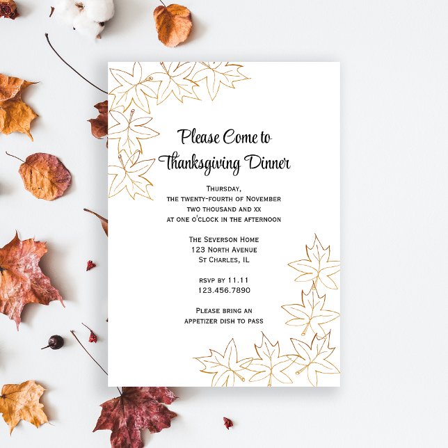 Convites Janto de Ação de Graças de Maple Leaf Edge (Invite friends to gather and give thanks with this Fall Leaves Thanksgiving Dinner Invitation.)
