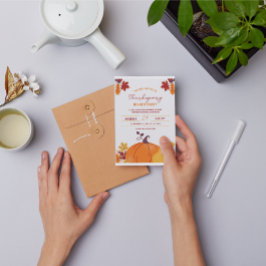 Convites Janto de Ação de Graças de Orange Pumpkin Imprimív