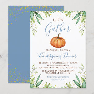 Convites Janto de Ação de Graças de Poumpkin Azul Dusty