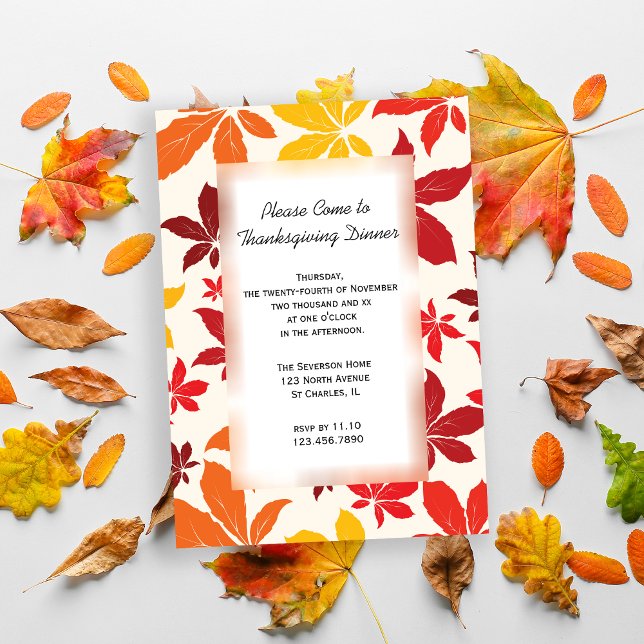Convites Janto de Ação de Graças de Queda Brilhante (Invite friends to gather for Thanksgiving with this Fall Leaves invitation.)