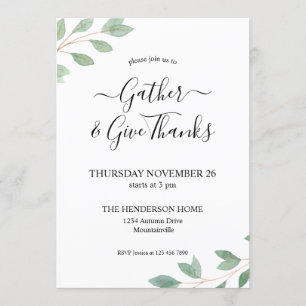 Convites Janto de Ação de Graças de Watercolor Greenery
