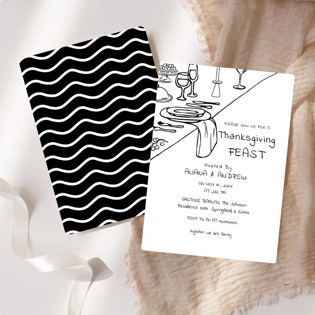 Convites Janto de Ação de Graças Desenhado à Mão Negra (Criador carregado)