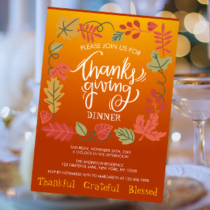 Convites Janto de Ação de Graças do outono deixa a tipograf