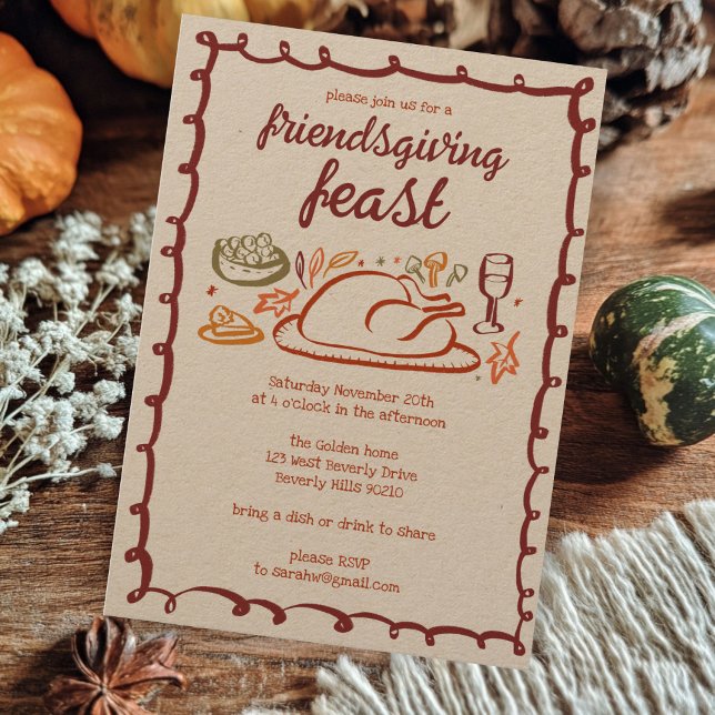 Convites Janto de Ação de Graças e Ação de Amizade Kraft (Whimsical Thanksgiving Friendsgiving Dinner Kraft Invitation
)
