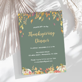 Convites Janto de Ação de Graças Elegante Fall Sage