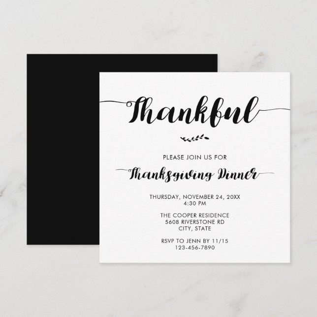 Convites Janto de Ação de Graças Elegante - Simples Script (Frente/Verso)