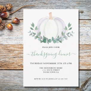 Convites Janto de Ação de Graças Eucalyptus Pumpkin Branco
