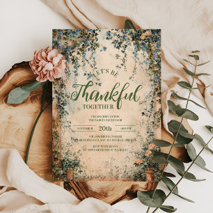 Convites Janto de Ação de Graças Floral Elegante Azul e Lar