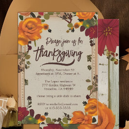 Convites Janto de Ação de Graças Floral Rustic Boho Orange