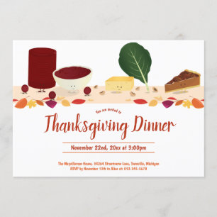 Convites Janto de Ação de Graças Folhas de Cartoon Comidas 