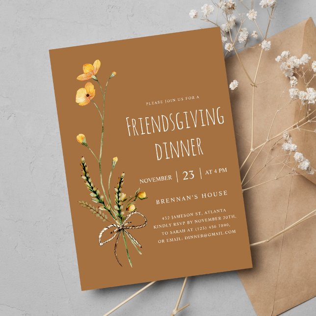 Convites Janto de Ação de Graças Moderno Russo de Amizade (Thanksgiving Modern Rustic Friendsgiving Dinner Invitation)