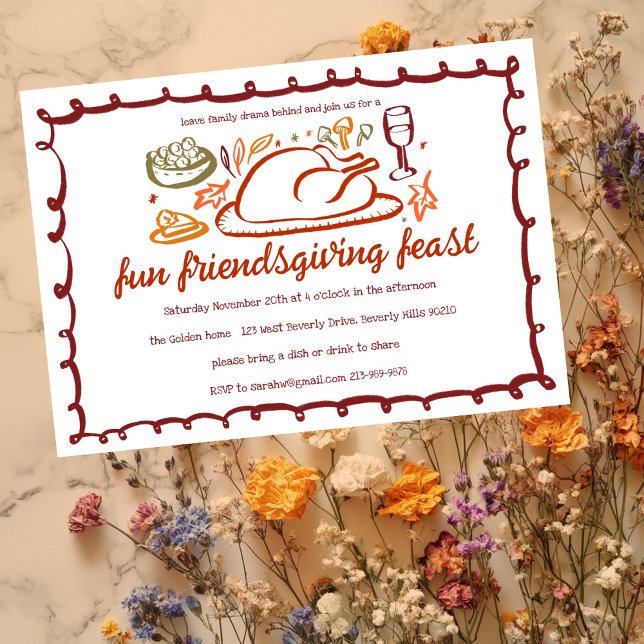 Convites Janto de Ação de Graças Personalizado (Whimsical Thanksgiving Friendsgiving Dinner Custom Invitation
)