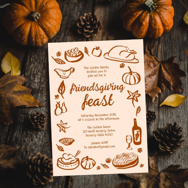 Convites Janto de Ação de Graças Personalizado (Whimsical Thanksgiving Friendsgiving Dinner Custom Invitation
)