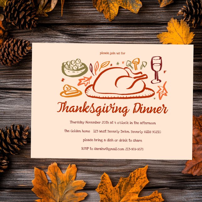 Convites Janto de Ação de Graças Personalizado (Whimsical Thanksgiving Friendsgiving Dinner Custom Invitation
)