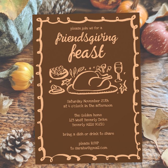 Convites Janto de Ação de Graças Personalizado (Whimsical Thanksgiving Friendsgiving Dinner Custom Invitation
)