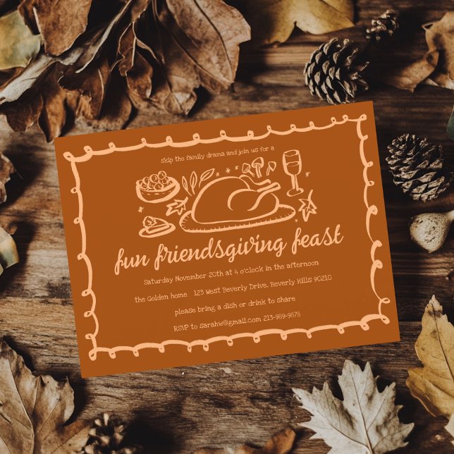 Convites Janto de Ação de Graças Personalizado (Whimsical Thanksgiving Friendsgiving Dinner Custom Invitation
)