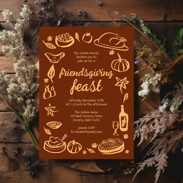 Convites Janto de Ação de Graças Personalizado (Whimsical Thanksgiving Friendsgiving Dinner Custom Invitation
)