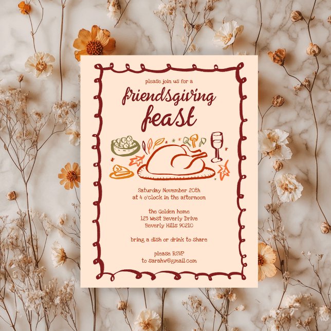 Convites Janto de Ação de Graças Personalizado (Whimsical Thanksgiving Friendsgiving Dinner Custom Invitation
)