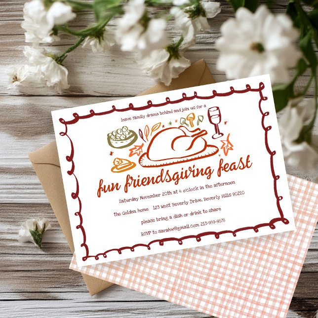 Convites Janto de Ação de Graças Personalizado (Whimsical Thanksgiving Friendsgiving Dinner Custom Autumn Fall Party Invitation
)