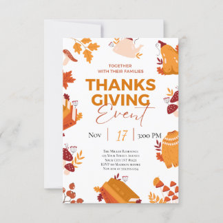 Convites Janto de Ação de Graças Pumpkin e Folhas de outono