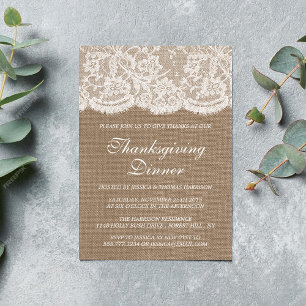Convites Janto de Ação de Graças Rustic Burlap & White L