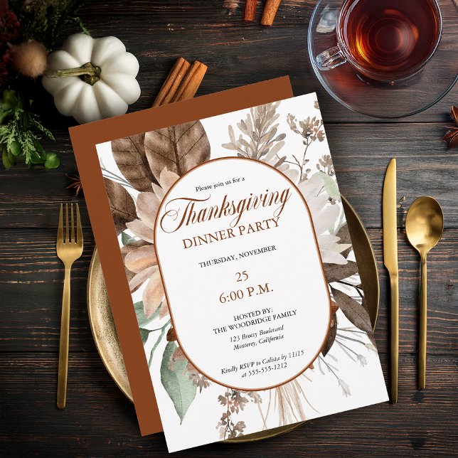 Convites Janto de Ação de Graças Rustic Floral Muted Tones (Elegant Muted Rustic Floral Thanksgiving Dinner Party Invitation - Print | Digital Download)