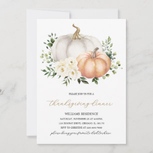 Convites Janto de Ação de Graças White Floral Pumpkin