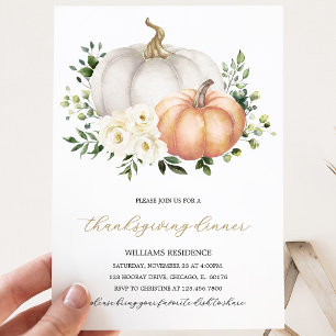 Convites Janto de Ação de Graças White Floral Pumpkin