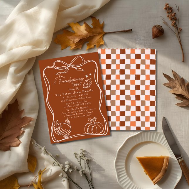 Convites Janto de Amizade Coquette Retro (Retro Coquette Friendsgiving dinner Invitation)