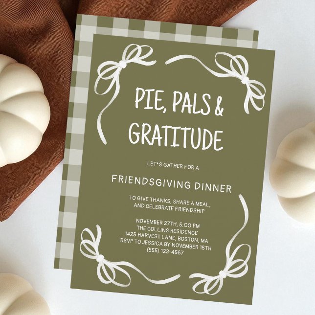 Convites Janto de Amizade Desenhado à Mão Verde (Green Whimsical Hand Drawn Friendsgiving Dinner Invitation)
