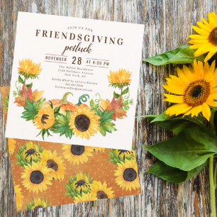 Convites Janto de Amizade Potluck Sunflower Pumpkin