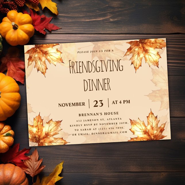 Convites Janto de Amizade Rustic Elegant Ação de Graças (Friendsgiving Dinner Rustic Elegant Thanksgiving Invitation)