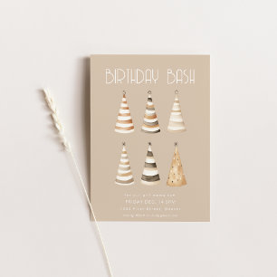 Convites Janto de aniversário bege com chapéus