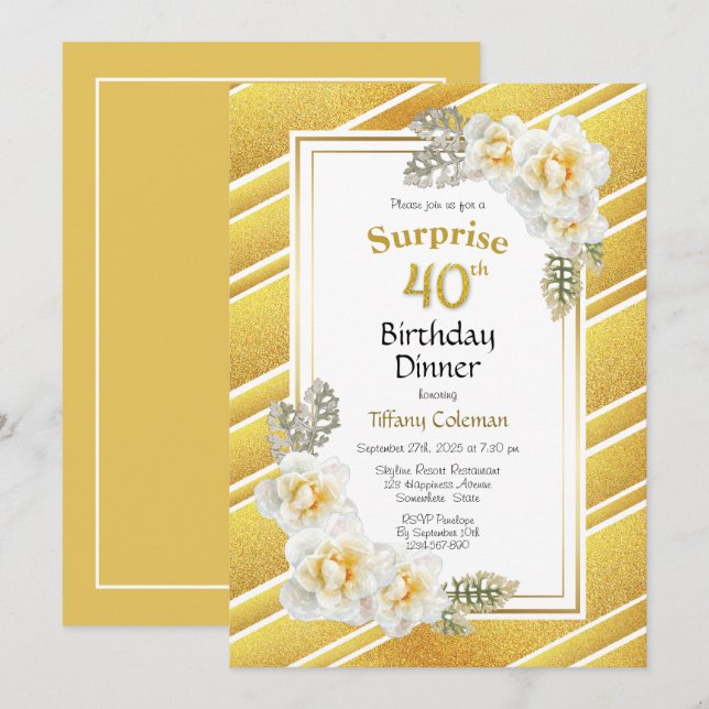 Convites Janto de aniversário de 40 anos de Surpresa Floral (Frente/Verso)