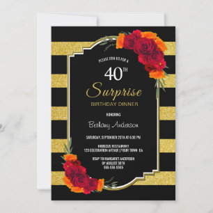 Convites Janto de aniversário de 40 anos Surpresa Preto-Dou