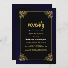 Convites Janto de aniversário de 70 preto e Dourado
