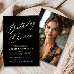 Convites Janto de aniversário de fotos Dourado e preto mode