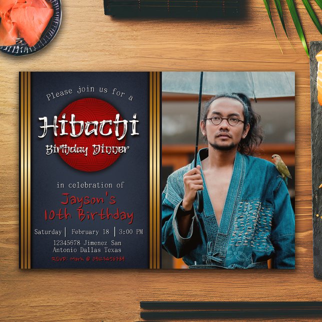 Convites Janto de Aniversário de Hibachi com Imagem (Hibachi Birthday Dinner with Picture Invitation)