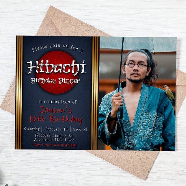 Convites Janto de Aniversário de Hibachi com Imagem (Criador carregado)
