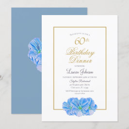 Convites Janto de aniversário do Elegant Blue Floral 60º