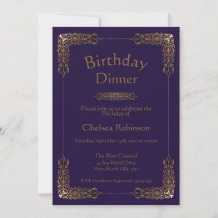Convites Janto de Aniversário do Lace Dourado Roxo Elegant
