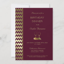 Janto de Aniversário Dourado Burgundy Chevron Stri